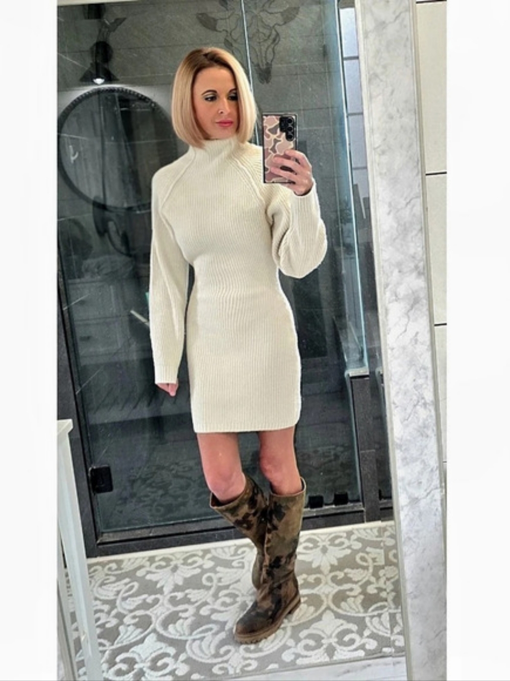 H&M Rib-knit Cream Turtleneck Mini Sweater Dress XS